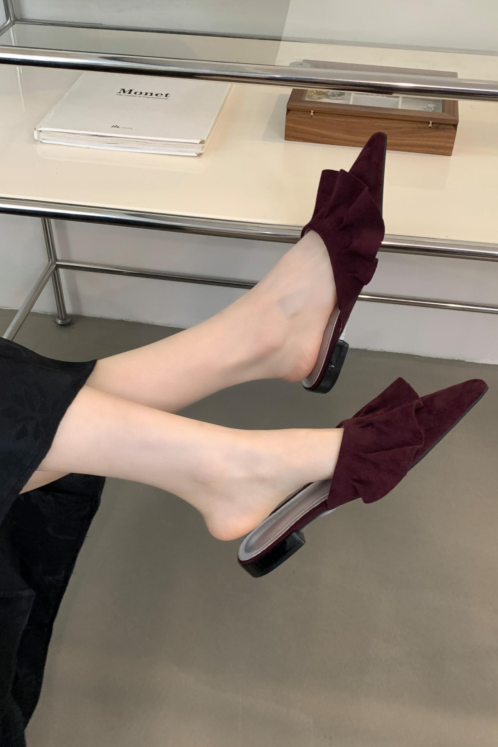 2024 New Summer French Style Chunky Heel Closed Toe Slippers Pointed Toe Casual Women Shoes - Image 5