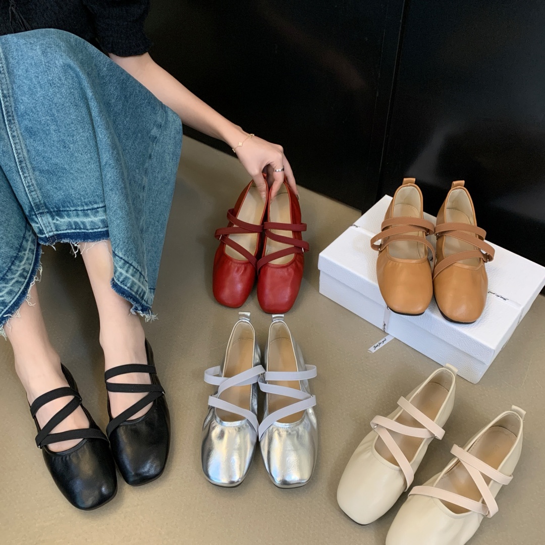 2025 Spring French Elegant Red Ballet Flats for Women with Dress, Flat Round Toe Shoes