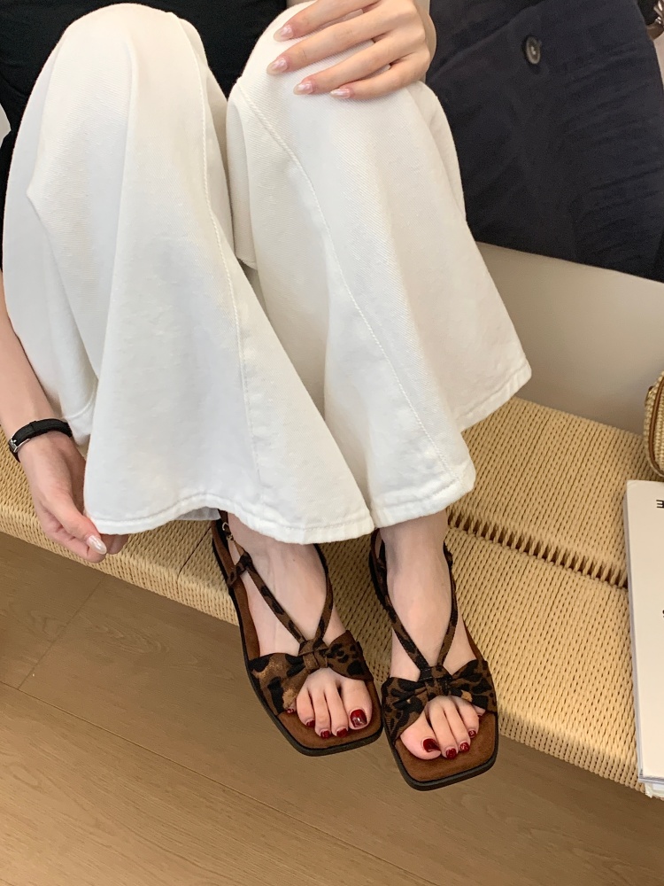 4CM Thick Sole Forest Retro Bow Sandals for Women Summer Outdoor One-Strap Soft Sole Vacation Slides - Image 2