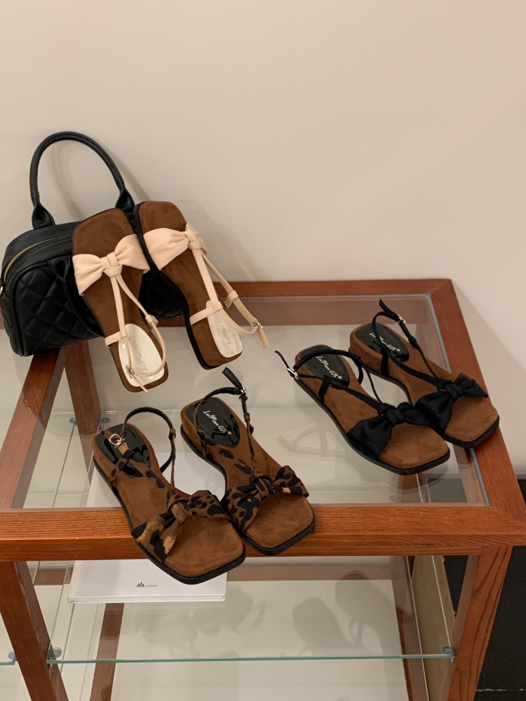 4CM Thick Sole Forest Retro Bow Sandals for Women Summer Outdoor One-Strap Soft Sole Vacation Slides - Image 4