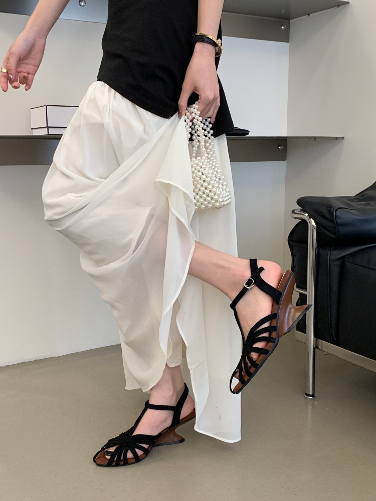 FENGDA 2026 New Summer Suede Woven Hollow Wedge Heel Sandals for Women Roman Shoes with Ankle Strap - Image 2