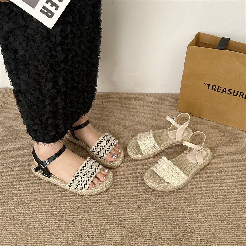 Flat Woven One-Strap Open-Toe Sandals for Women 2026 Summer New Style Casual Thick Sole Fisherman Shoes