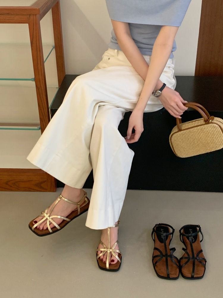 French Retro One-Strap Sandals Women 2026 New Summer Open Toe Wedge Cross Strap Fairy Style Roman Shoes