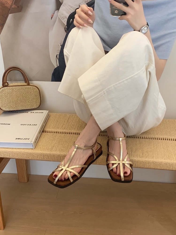 French Retro One-Strap Sandals Women 2026 New Summer Open Toe Wedge Cross Strap Fairy Style Roman Shoes - Image 2