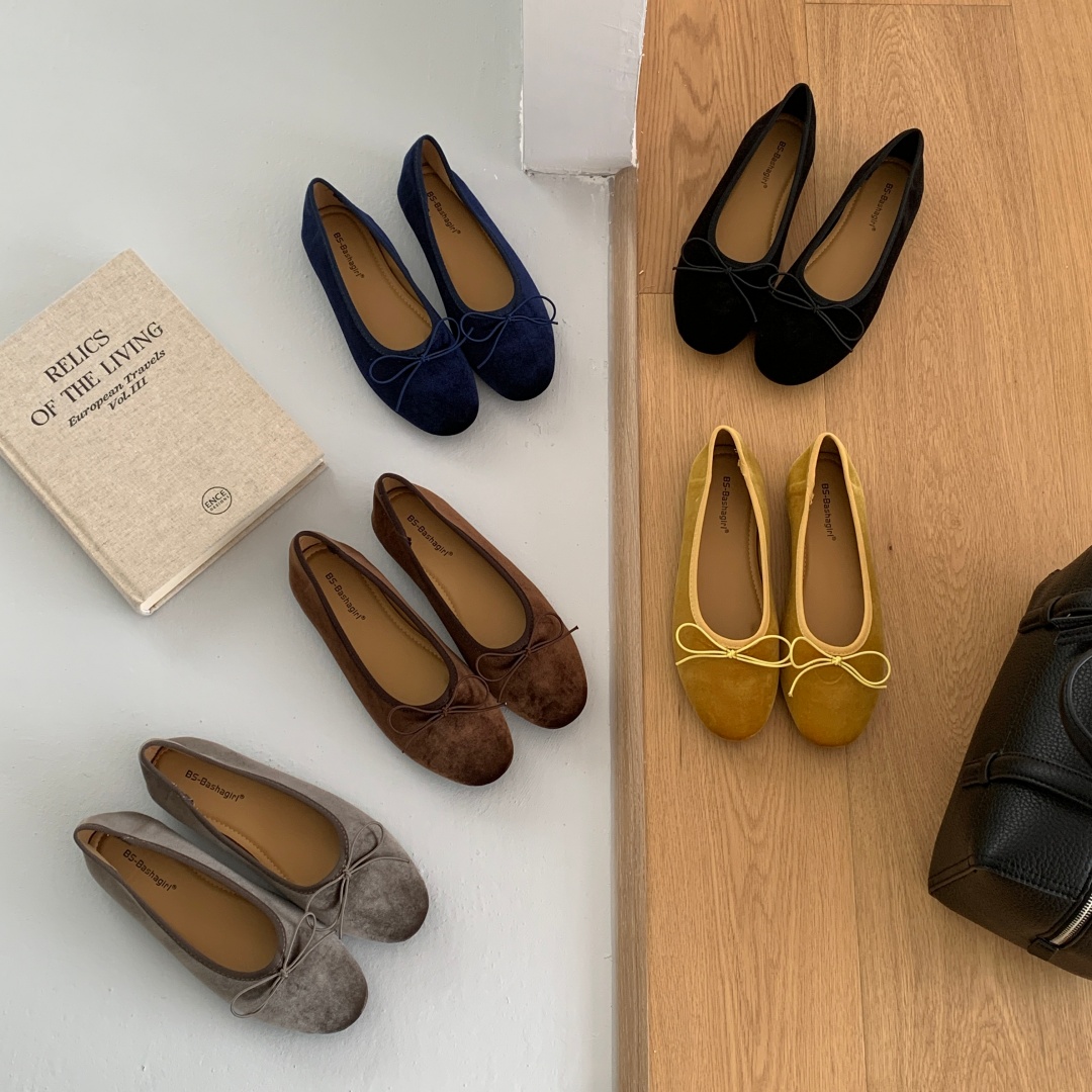 Velvet Ballet Flats Korean Style Comfortable Shallow Mouth Flat Shoes for Women